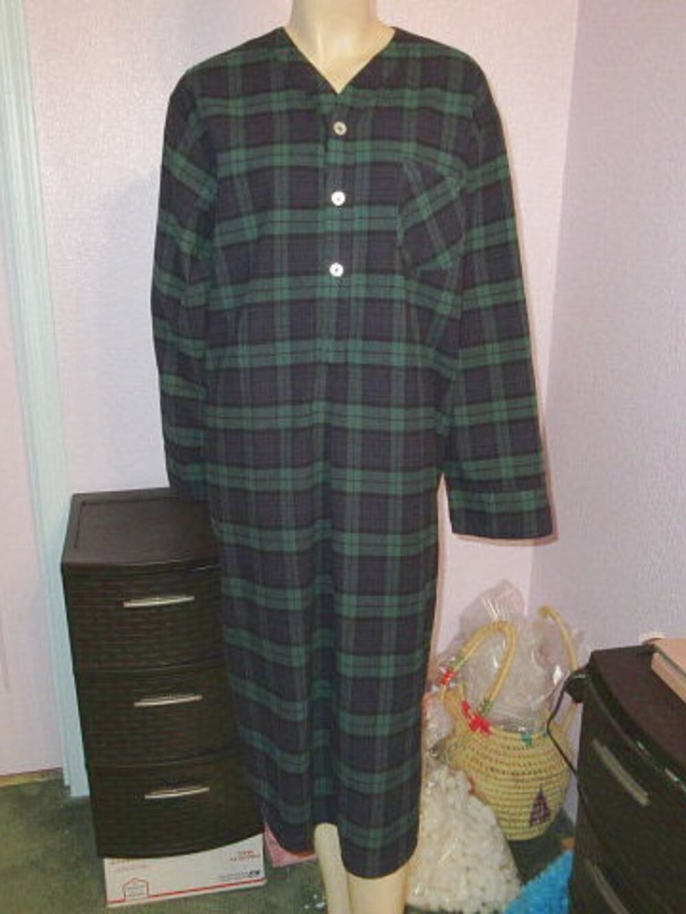 Vtg Vermont Country Store Sleep Shirt Mens M Pajama Pocket Portugese Cotton Gown